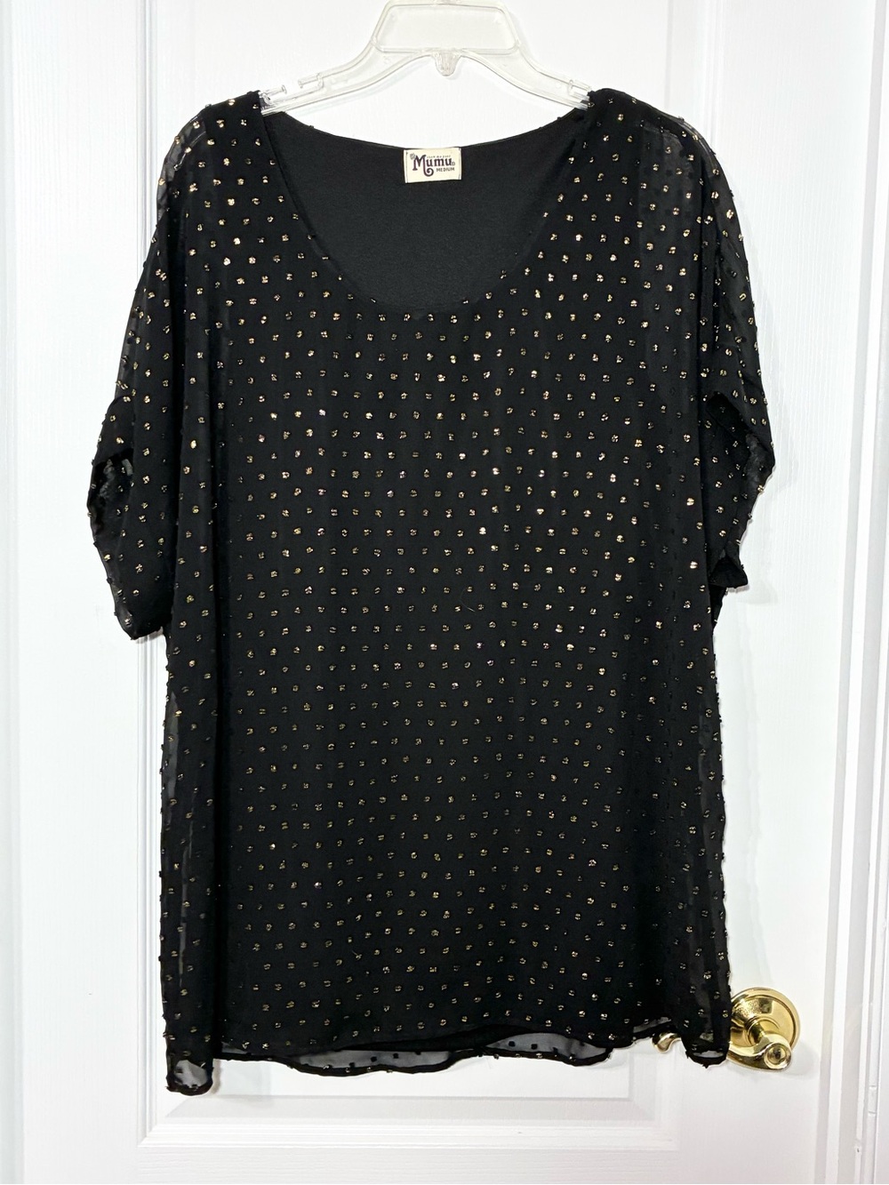 Show Me Your MuMu Metallic Gold Swiss Dot Black Tunic Blouse USA MADE Sz Medium